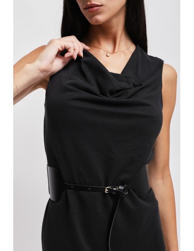 Vestido tubo com decote drapeado e cinto Maryley