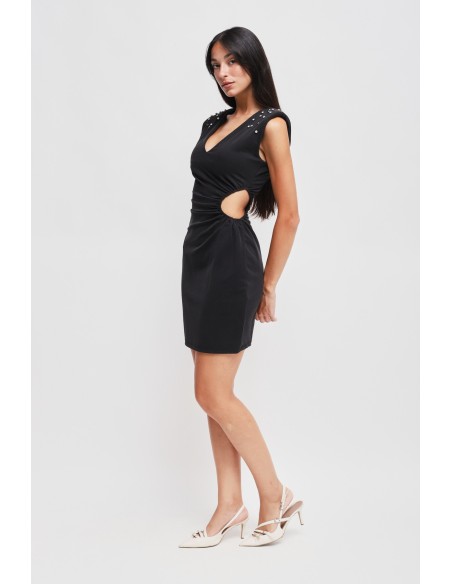 Vestido Curto com Cut-out e Strass Maryley