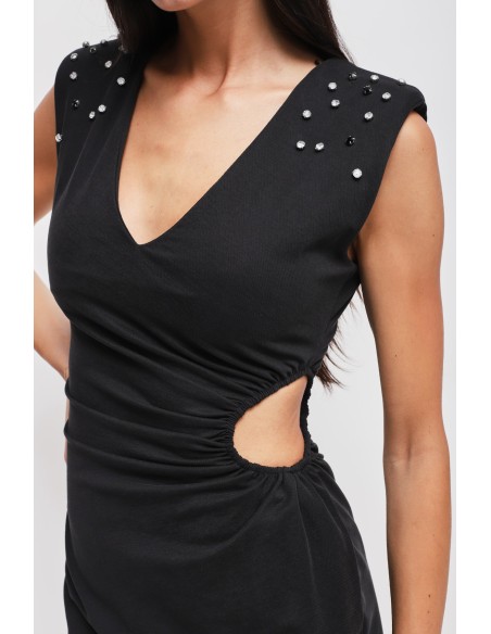 Vestido curto com cut-out e strass Maryley