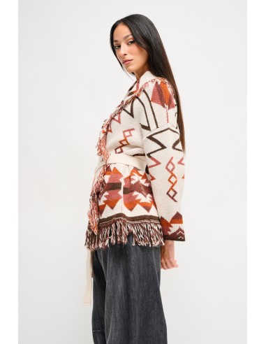 Cardigan estampado com franjas e cinto Maryley