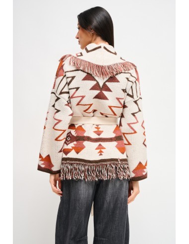 Cardigan Estampado Com Franjas E Cinto Maryley