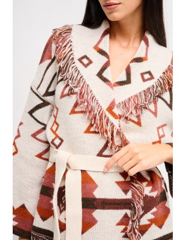 Cardigan estampado com franjas e cinto Maryley