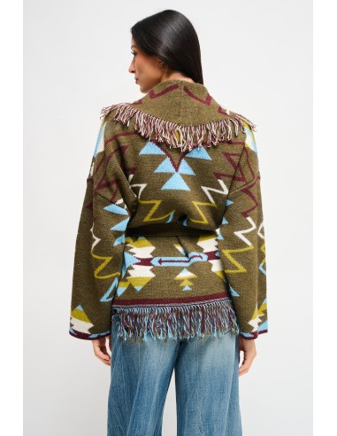 Cardigan estampado com franjas e cinto Maryley