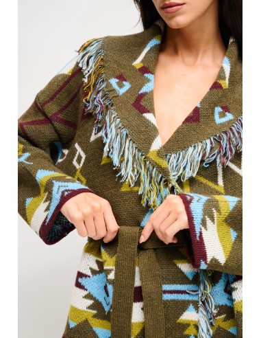 Cardigan estampado com franjas e cinto Maryley