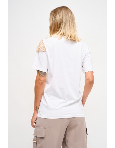 T-Shirt com estampa e inserções em renda Maryley