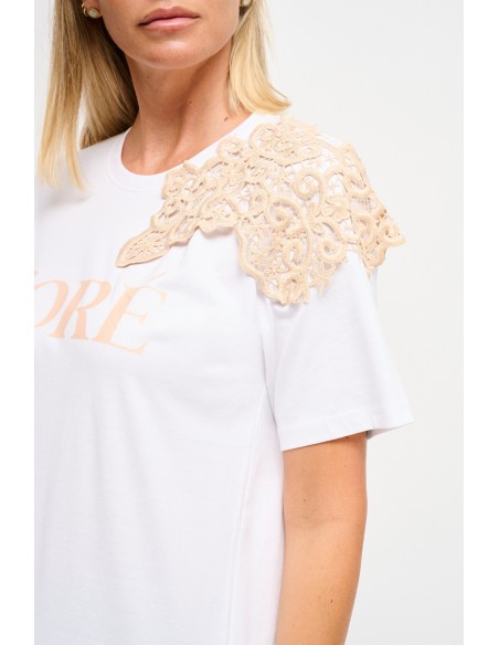 T-shirt com estampado e aplicações em renda Maryley