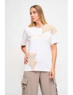 T-Shirt Con Estampa E Aplicações Em Renda Maryley