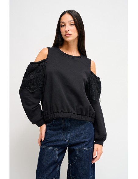Sweatshirt Em Algodão Com Ombros Descobertos Maryley