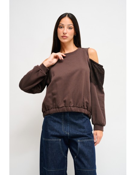 Sweatshirt em algodão com ombros à mostra Maryley