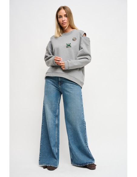 Sweatshirt com recortes nos ombros e broches joia Maryley