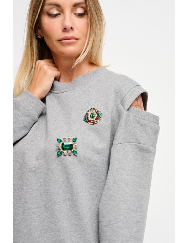 Sweatshirt com recortes nos ombros e broches joia Maryley