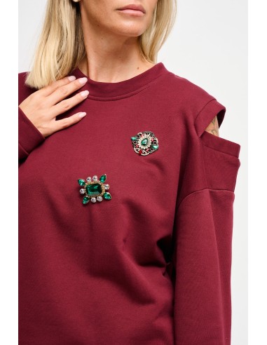 Sweatshirt com recortes nos ombros e broches joia Maryley