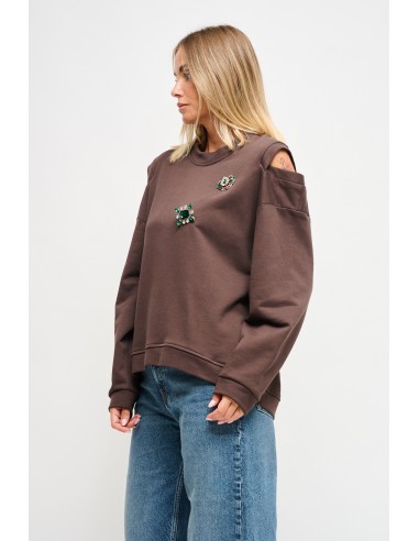 Sweatshirt com recortes nos ombros e broches joia Maryley