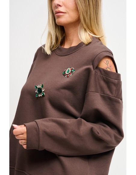 Sweat com cut-out nos ombros e broches tipo joia Maryley