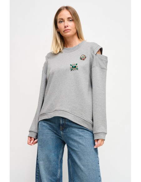 Sweatshirt com recortes nos ombros e broches joia Maryley