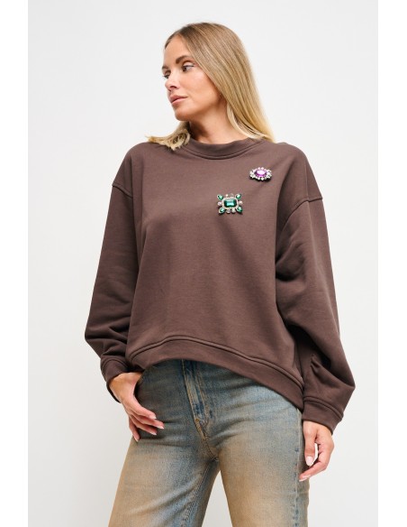 Sweatshirt em algodão com broches jóia Maryley