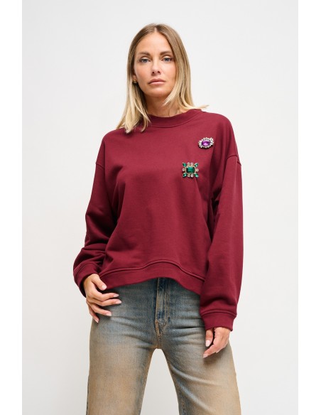 Sweatshirt de algodão com broches de jóia Maryley