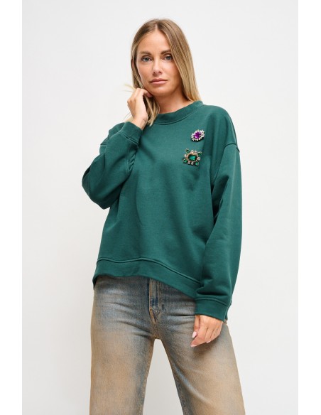 Sweatshirt de algodão com broches joia Maryley