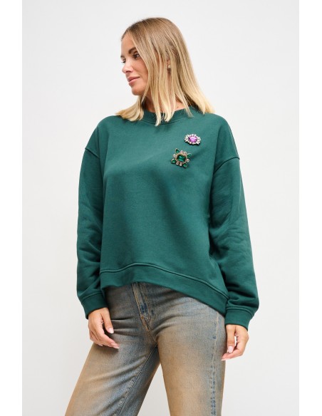 Sweatshirt de algodão com broches jóia Maryley
