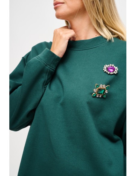 Sweatshirt em algodão com broches de joalharia Maryley