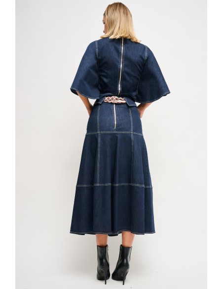 Saia em denim com faixa Maryley