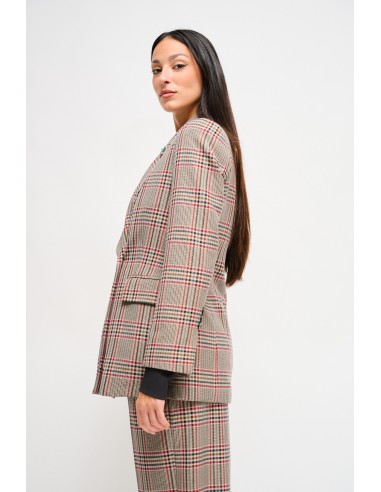 Blazer Xadrez de Duplo Peito com Broche Maryley