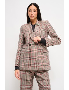 Blazer xadrez cruzado com broche Maryley
