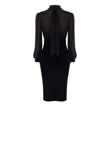 Vestido com efeito de 2 peças: top em georgette e saia em veludo com correntes e pendentes Rinascimento