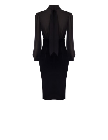 Vestido com efeito de 2 peças: top em georgette e saia em veludo com correntes e pendentes Rinascimento