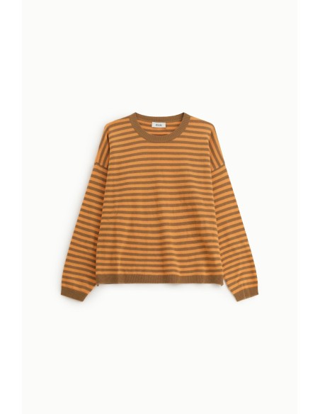 Camisola de gola redonda às riscas manga comprida Dixie