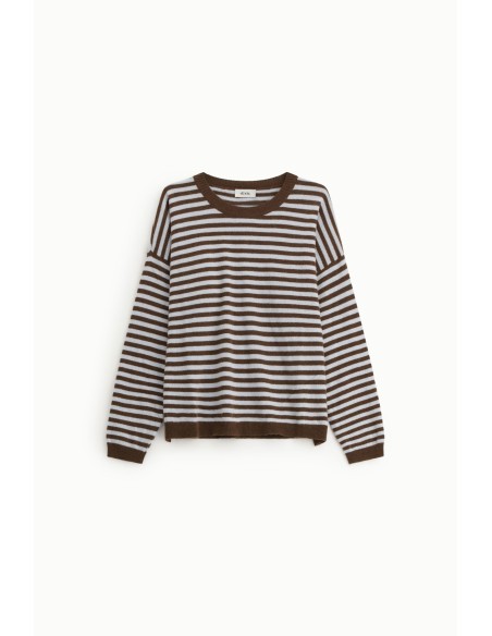 Camisola de Gola Redonda às Riscas Manga Comprida Dixie