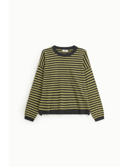 Camisola de gola redonda às riscas manga comprida Dixie