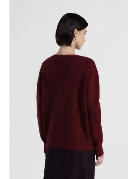 Camisola com decote em V e malha canelada Dixie