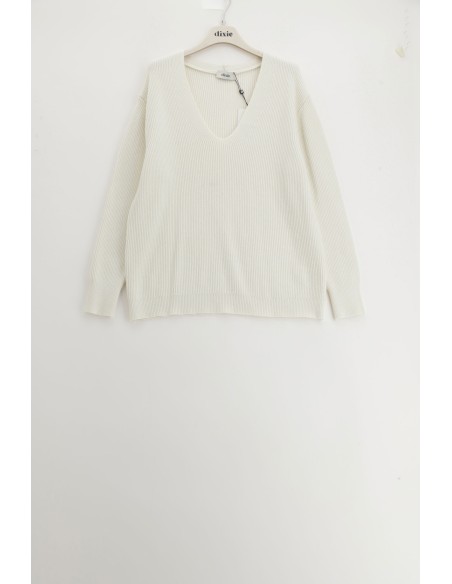 Camisola com decote em V e malha canelada Dixie