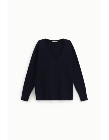 Camisola de decote em V com malha canelada Dixie