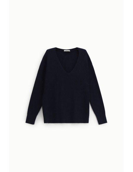 Camisola de decote em V com malha canelada Dixie