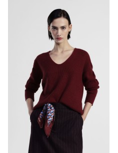 Camisola com decote em V em malha canelada Dixie