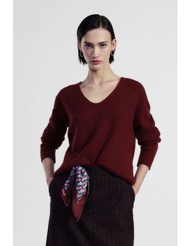 Camisola com decote em V em malha canelada Dixie