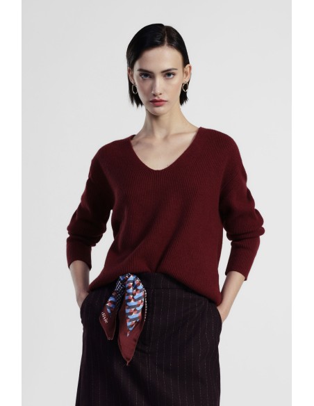 Camisola com decote em V em malha canelada Dixie