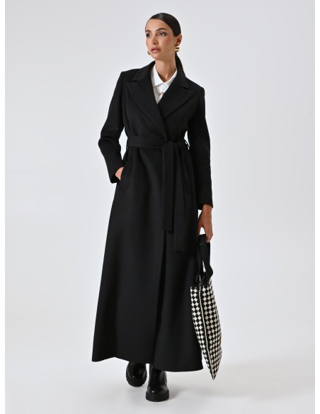 Casaco spolverino extra longo em veludo com cinto coordenado Rinascimento