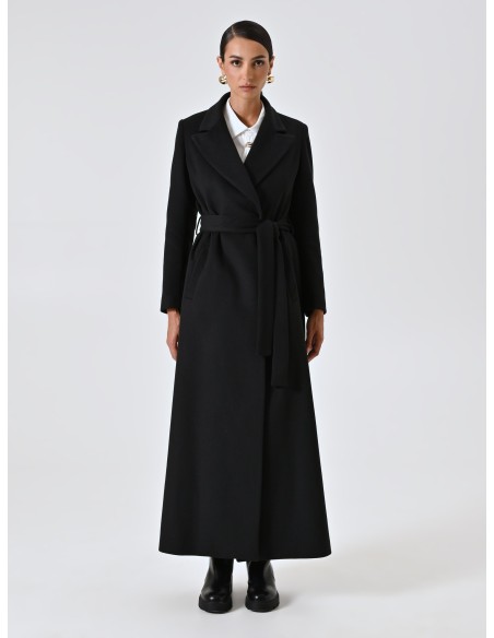 Casaco Duster Extra Longo em Veludo com Cinto Coordenado Rinascimento