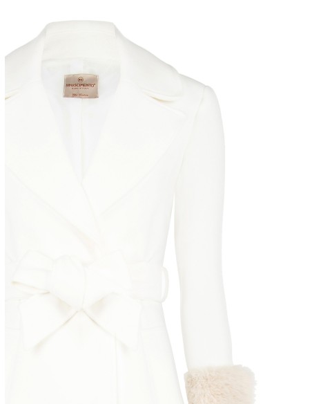 Casaco longo em veludo com punhos em pêlo sintético e cinto coordenado Rinascimento