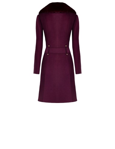 Casaco longo acinturado em veludo com gola em pêlo sintético removível e cinto em pele sintética Rinascimento