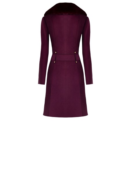 Casaco longo acinturado em veludo com gola em pêlo sintético removível e cinto em pele sintética Rinascimento