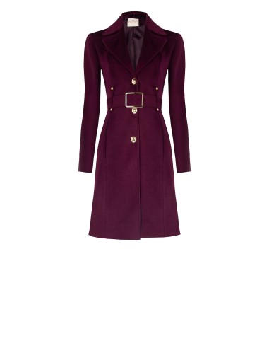 Casaco comprido cintado em veludo com gola em pele sintética removível e cinto em pele sintética Rinascimento