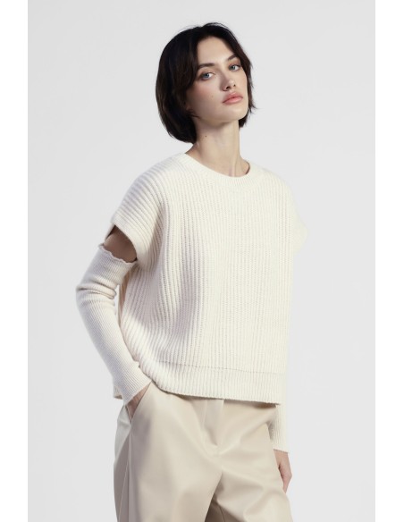 Camisola de gola redonda com mangas com recortes Dixie