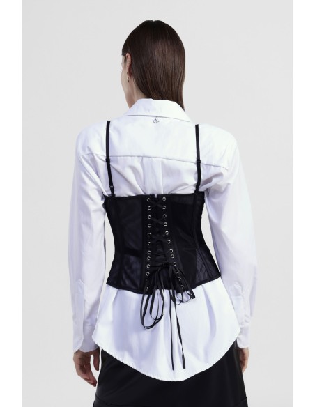 Camisa com bustiê transparente e amarração nas costas Dixie