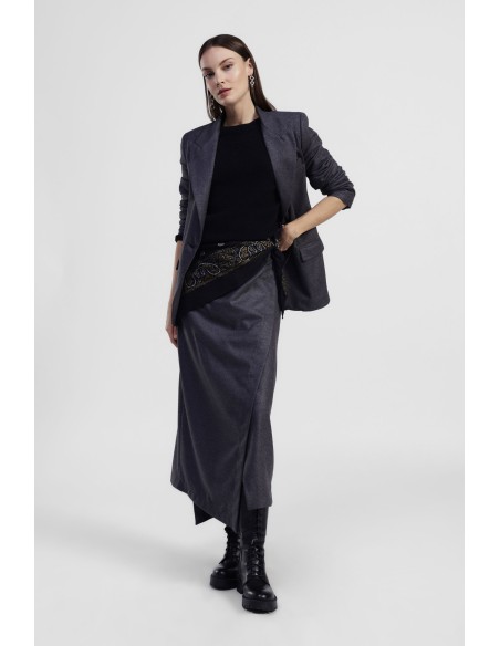 Saia midi assimétrica com detalhe envelope Dixie