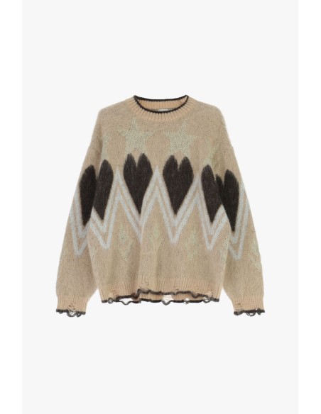 Camisola de Gola Redonda com Motivo de Estrelas e Zigue-Zague Dixie