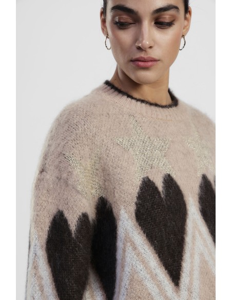 Camisola de gola redonda com padrão de estrelas e zigue-zague Dixie